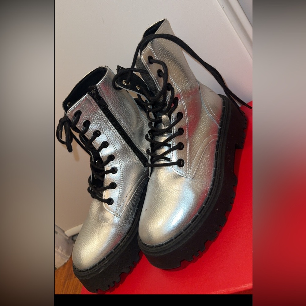 Silver Combat Boots for Kids